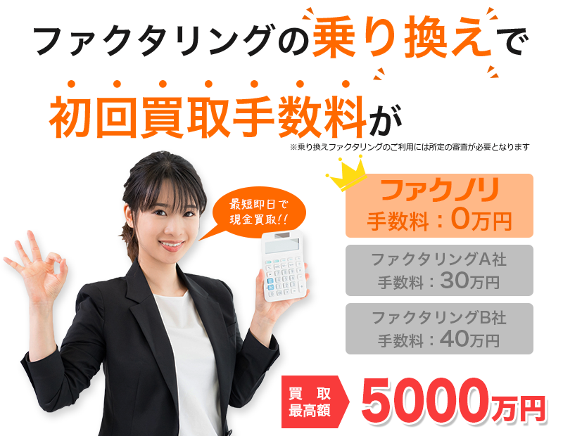 ファクタリングの乗り換えで初回買取手数料のみ誰でも